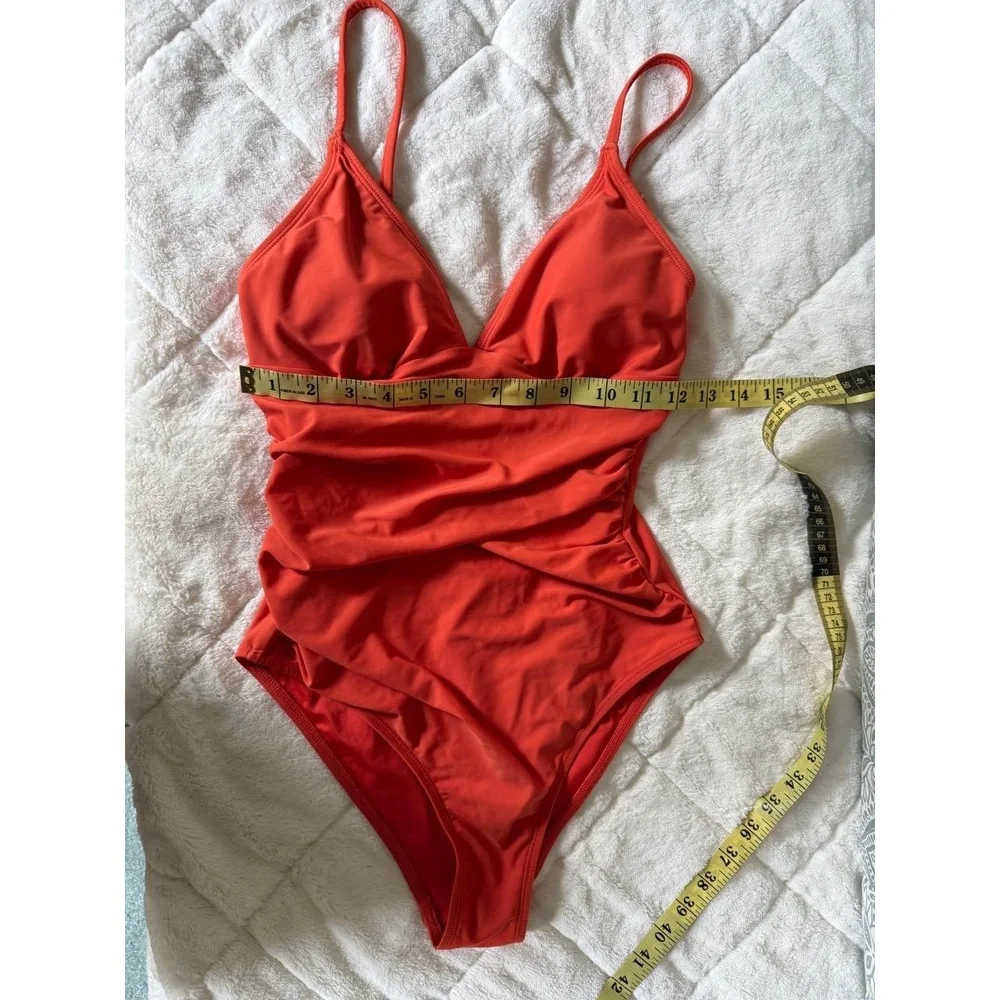 Cupshe Womens One Piece Swimsuit Size 4 Orange Tummy Control V Neck Bathing Suit